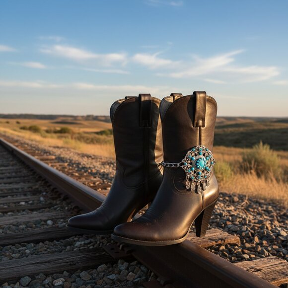 Women 2PCS Silver Metal Boot Chain Bracelet Shoe Anklets Turquoise Flower Ethnic - Picture 14 of 17